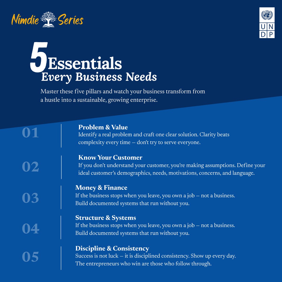 UNDPGhana's tweet image. The 8th #NimdieSeries featuring Daniel Asante Asare explored *The Five Pillars* of building a sustainable business. A reminder that clarity, structure, and consistency turn ideas into lasting ventures.

#PartnersAtCore