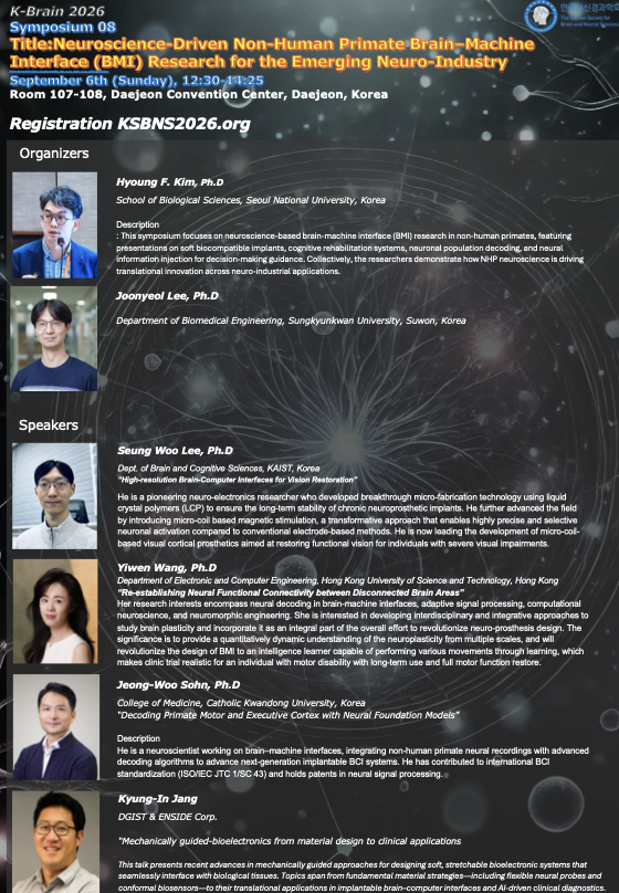 hyoungfkim's tweet photo. 2026 KSBNS (Korean Neuroscience Meeting), NHP-BCI session!!! Sep. 6th!!! https://t.co/5CpjdIr6sx