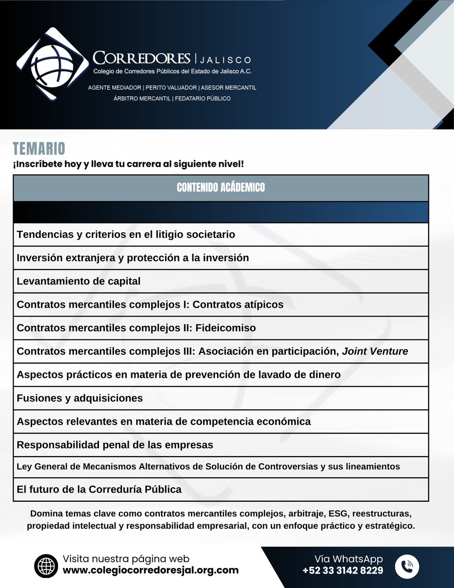 El Diplomado en Derecho Mercantil Contemporáneo, 2ª edición te brinda una formación actual, estratégica y práctica para enfrentar los retos del entorno empresarial.

Inscríbete hoy.
Inicio: 26 de mayo de 2026
Inversión: $10,000 + IVA
#DerechoMercantil #EducaciónContinua #Jalisco