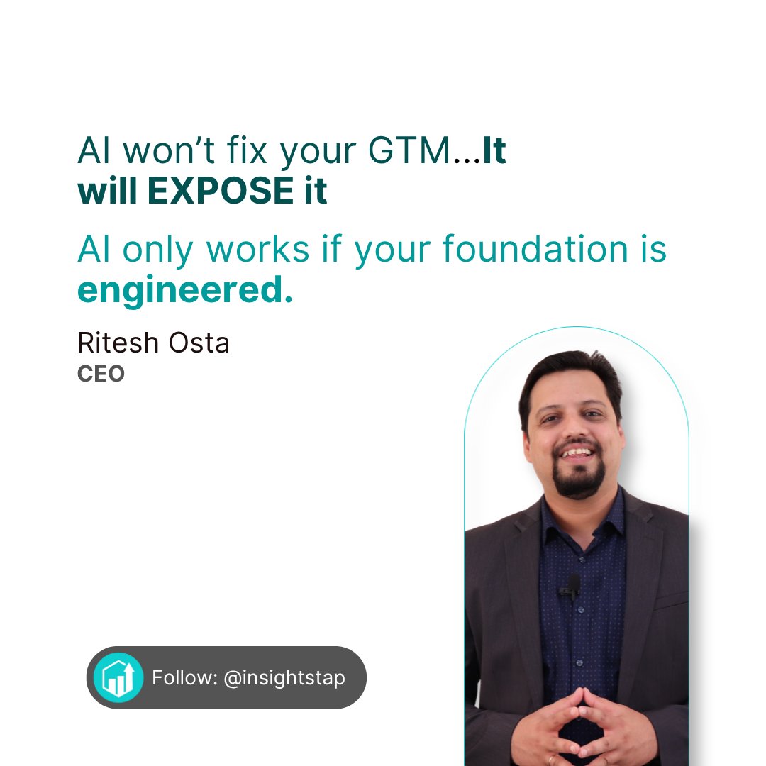 riteshosta's tweet photo. AI scales what you already have. If your CRM is messy, AI just creates chaos faster. 📉 Build the infrastructure before you layer the tech. #AI #GTM #RevOps #SalesTech https://t.co/8ad0eEhPkw