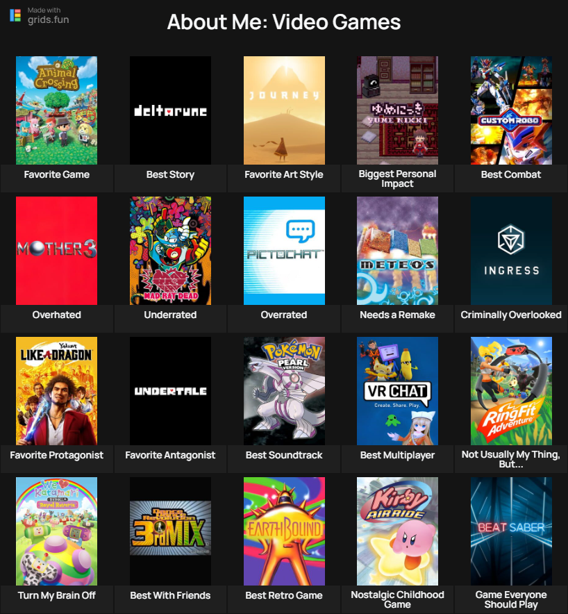 cametek's tweet photo. mostly just my fav games. tbh I couldn't fill the overrated game, let me put pictochat in https://t.co/TlurIWlFn7