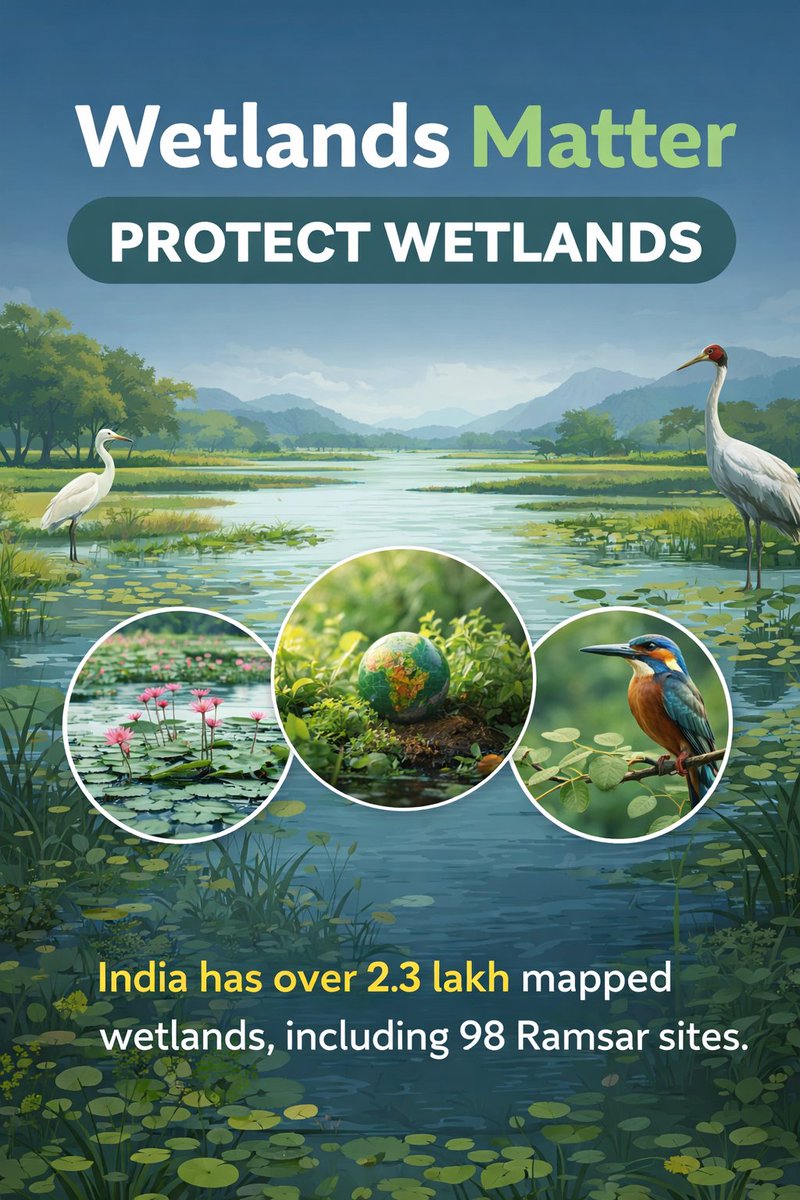 caarpindia's tweet image. India's #wetlands cover nearly 5% of our land, providing clean #water, flood control, and habitats for countless species.
Let's act now:
Reduce plastic waste and recycle to keep pollutants out. 
Plant native species and support restoration efforts. 
Report illegal activities.