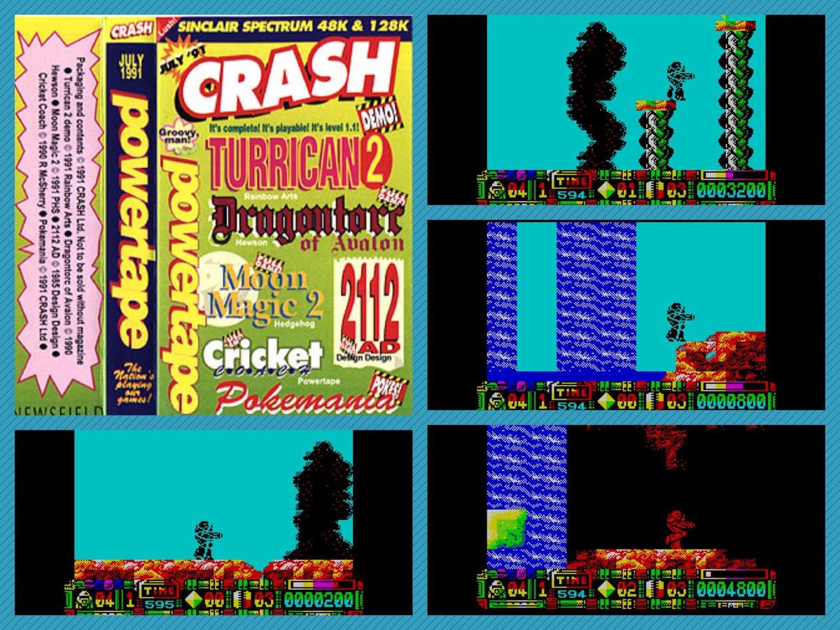 Looking at the #CrashMagazine #ZXSpectrum covertapes #retrogaming July 1991 #Turrican 2 Demo . Stomp, shoot and roll your way through a whole level before the game was offfically released. Loved being able to play these demos.