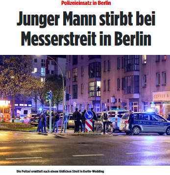 Taykra's tweet image. #Berlin-Wedding: Streit zwischen mindestens zwei Personen. Für eine Person endete der Streit tödlich. Alter und Herkunft der beiden sind bislang nicht bekannt. bild.de/news/inland/be…