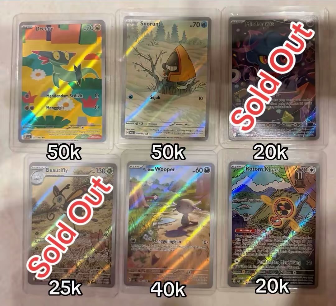 adelinecp18's tweet photo. WTS Pokemon Card SAR/SR/AR/RR/Bulk 
JPN/ENG/IDN

Semua include inner sleeve dan top loader ya!! Bulk U/C hanya inner sleeve
- Ongkir Pulau Jawa / Banten (4-9k) 
- Diskon jika beli min 5pcs
- MP (+0.82%) #pokemoncard #tcg #brewek 

Link full foto bulk
https://t.co/7bOKFx7NUV https://t.co/Ncngqwdrfk