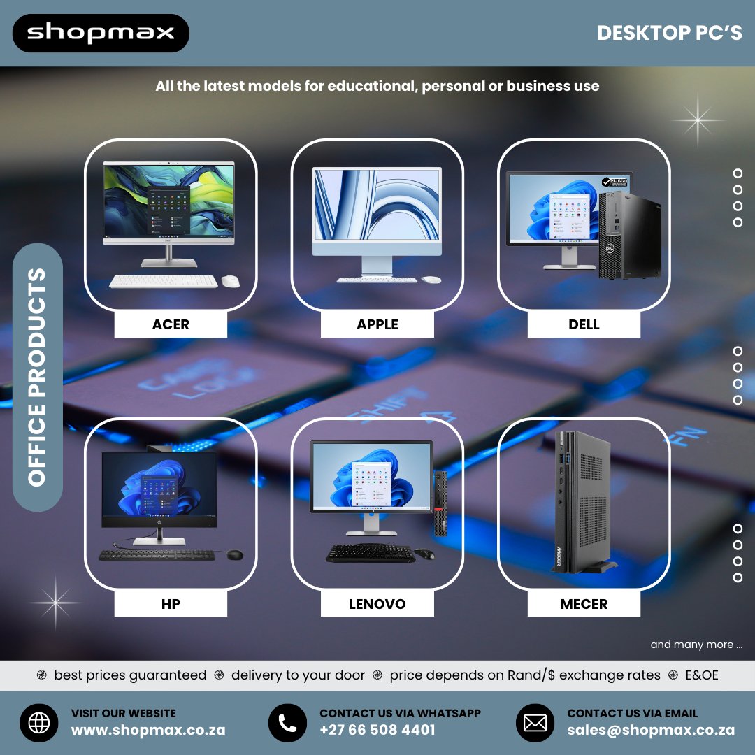 SHOPMAX6's tweet image. 💻 Upgrade your Desktop PC
✔️ Reliable
✔️ Powerful
✔️ Built for work &amp;amp; study
👉 Request a quote:
shopmax.co.za/request_produc…
#DesktopPC #TechUpgrade #Shopmax