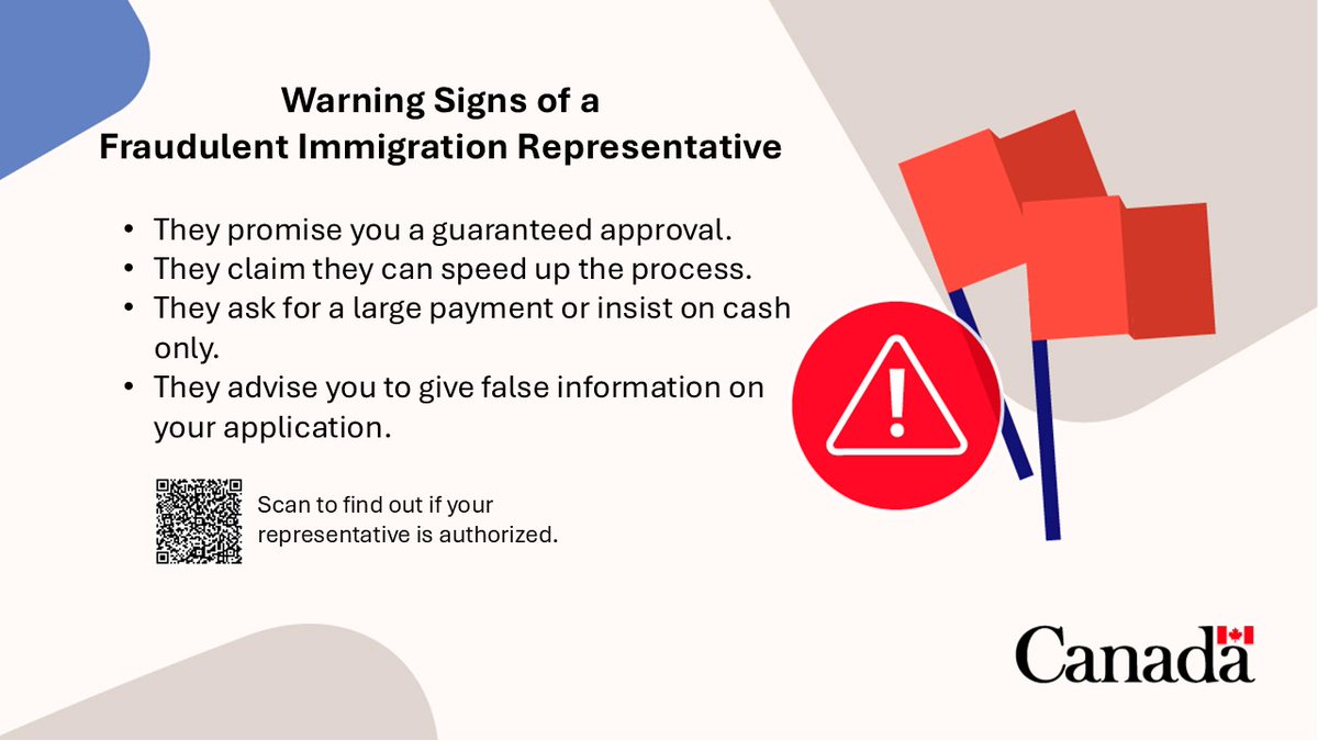 CanadaUAE's tweet photo. هل تدفع لشخص ما مقابل مساعدتك في طلب الهجرة أو الجنسية؟ تأكد من أنه مرخص له. يجب أن يكون الممثلون الذين يتقاضون أجرًا مستشارين معتمدين أو كاتبي عدل أو محامين ذوي سمعة حسنة أو طلاب حقوق. لاحظ الإشارات التحذيرية ⬇️ https://t.co/dz4IgIqcKO