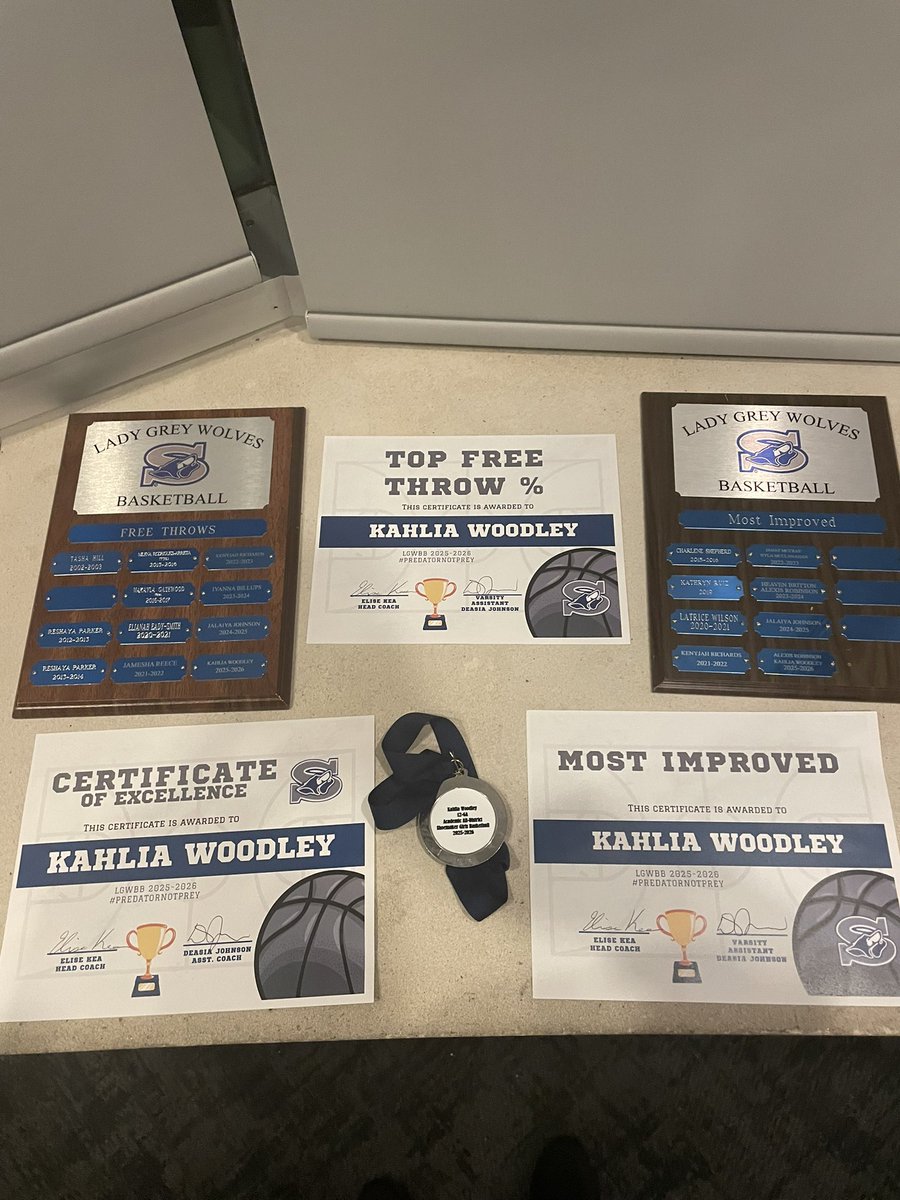 KahliaWoodley's tweet photo. This week I got awarded the Most Improved, Academic Achievement, and Free Throw award for our banquet!!!! Extremely excited for all of these accolades and I can't wait to step up and lead for next year! @ShoemakerGBB #greywolves #basketball https://t.co/Ikxz606DVR