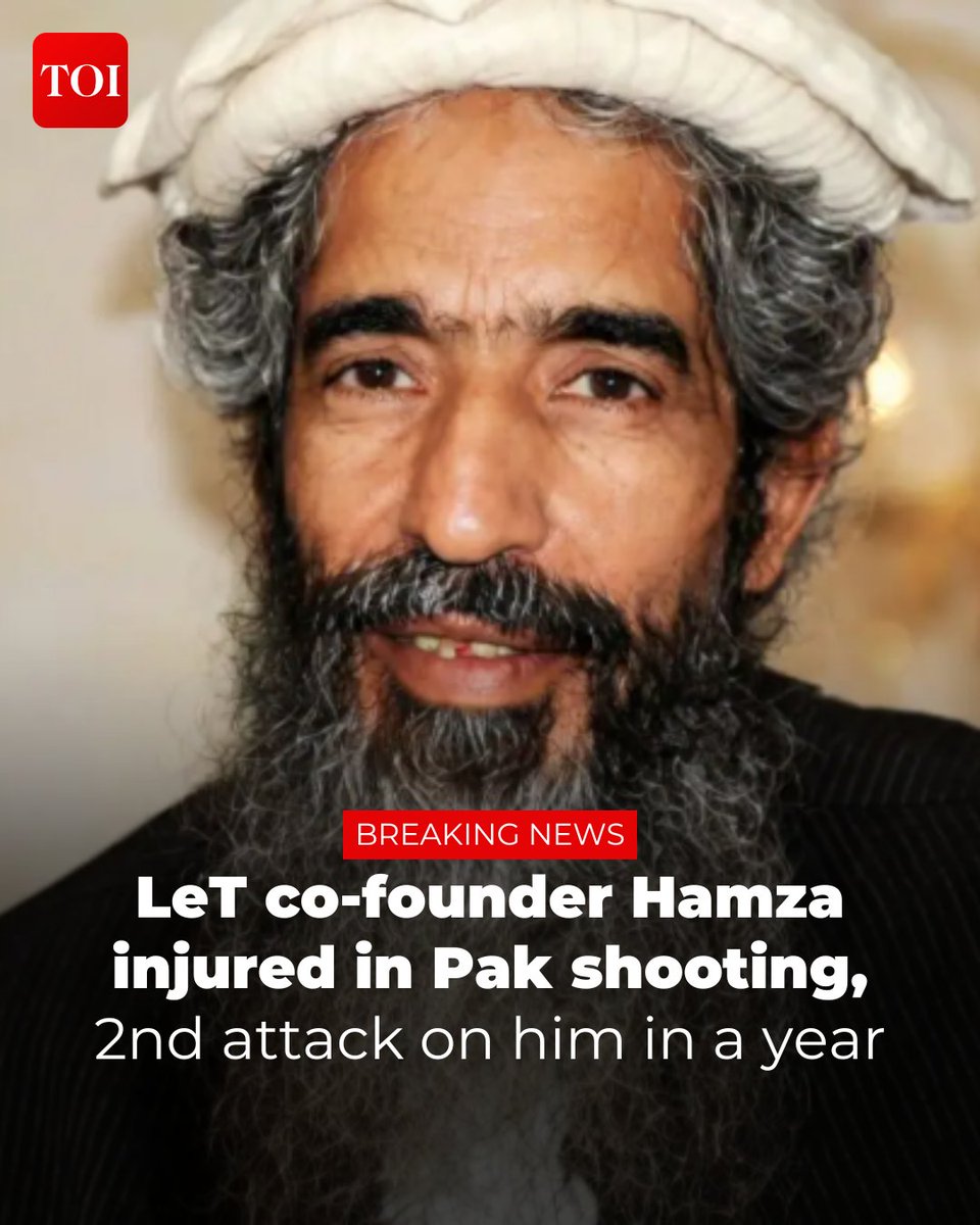 timesofindia's tweet image. In the latest in a series of mysterious drive-by shootings at high-profile terror ideologues and commanders in #Pakistan, Lashkar-eTaiba (#LeT) co-founder Amir Hamza (67) was shot by unidentified gunmen in #Lahore.

Details here 🔗 toi.in/gyo_2b