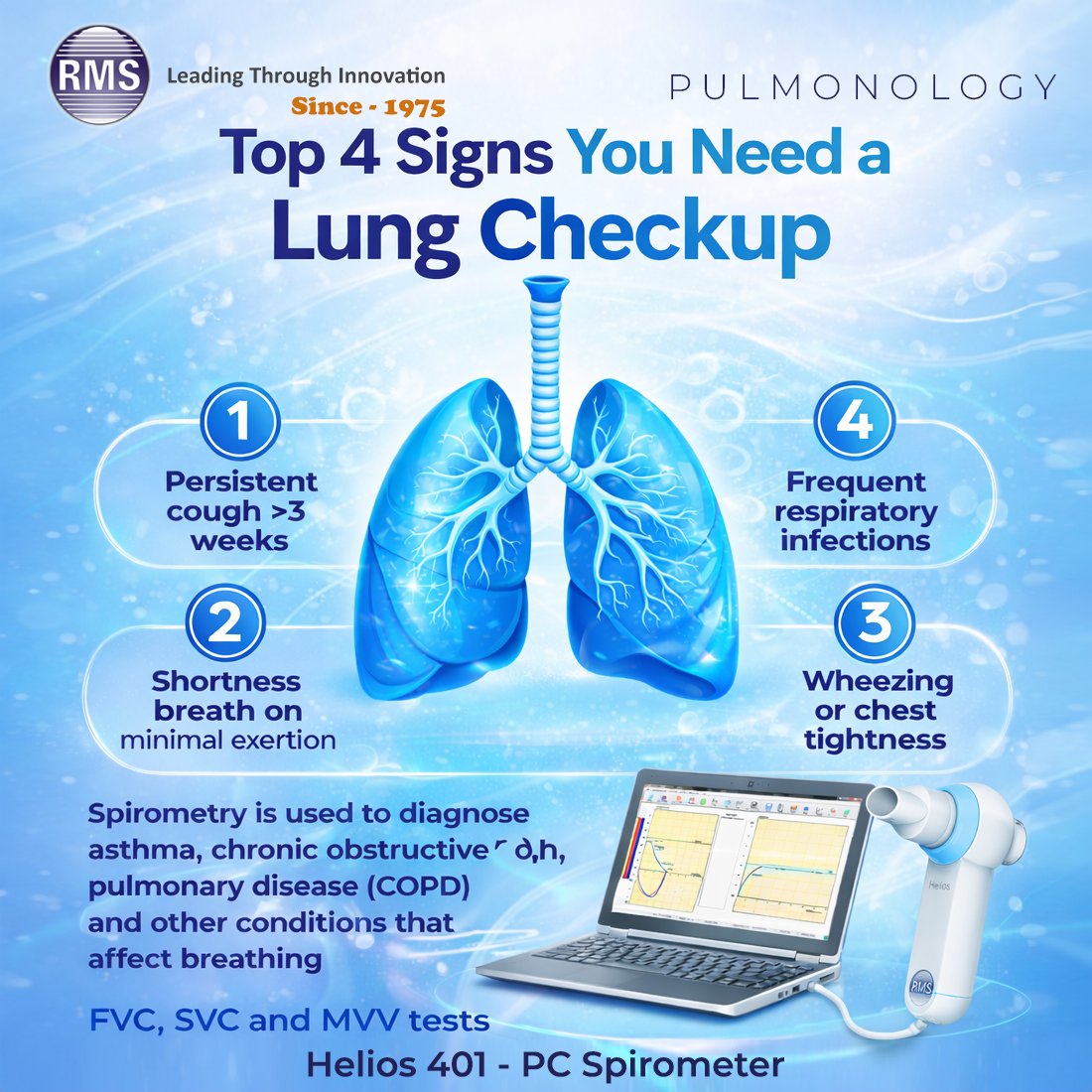 INDIA_RMS's tweet image. #Spirometry is a simple &amp;amp; effective #test that #helps #diagnose conditions like #asthma, #COPD and other #breathing #disorders. It measures how well your #lungs are #working &amp;amp; can detect #problems before they become #serious.
#Helios401 #PCBased #spirometry #pulmonology #hospital