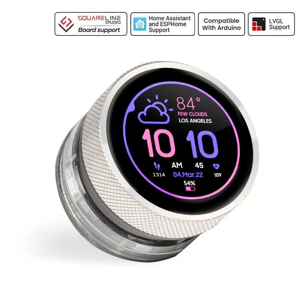 LubopsEvgen's tweet photo. CrowPanel 1.28" ESP32 HMI Rotary Display
https://t.co/va4NrcLmx3

Round 240×240 IPS ESP32-S3 HMI with touch, push rotary knob, Wi-Fi/BLE, and UART/I2C for compact smart home panels and DIY controllers. #esp32 #iot https://t.co/4b36ioDupd