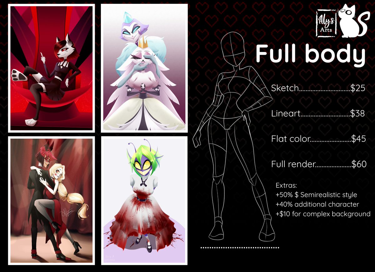 Alystania24's tweet image. COMMISSIONS OPEN! 7 slots only!
I do✅️:
• Multiple styles (Hazbin/Helluva, anime, TADC)
• Soft NSFW
• Ships / OC x Canon
• Slight gore

Won’t draw❌️:
• Explicit NSFW
• Hate / illegal content

#Commissionsopen #comms #hazbinhotel #charlastor #TADC #helluvaboss #commsopen