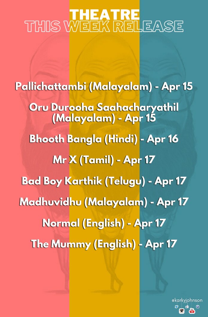 karkyjohnson's tweet photo. This Week's Release #TWR
#Arya's #MRX, #AkshayKumar's #BhoothBangala, #TovinoThomas's #Pallichattambi, #BobOdenkirk's #Normal, #RajkumarRao's #Toster, #NagrajManjule's #MatkaKing and more on... https://t.co/QLkhmcZkAv