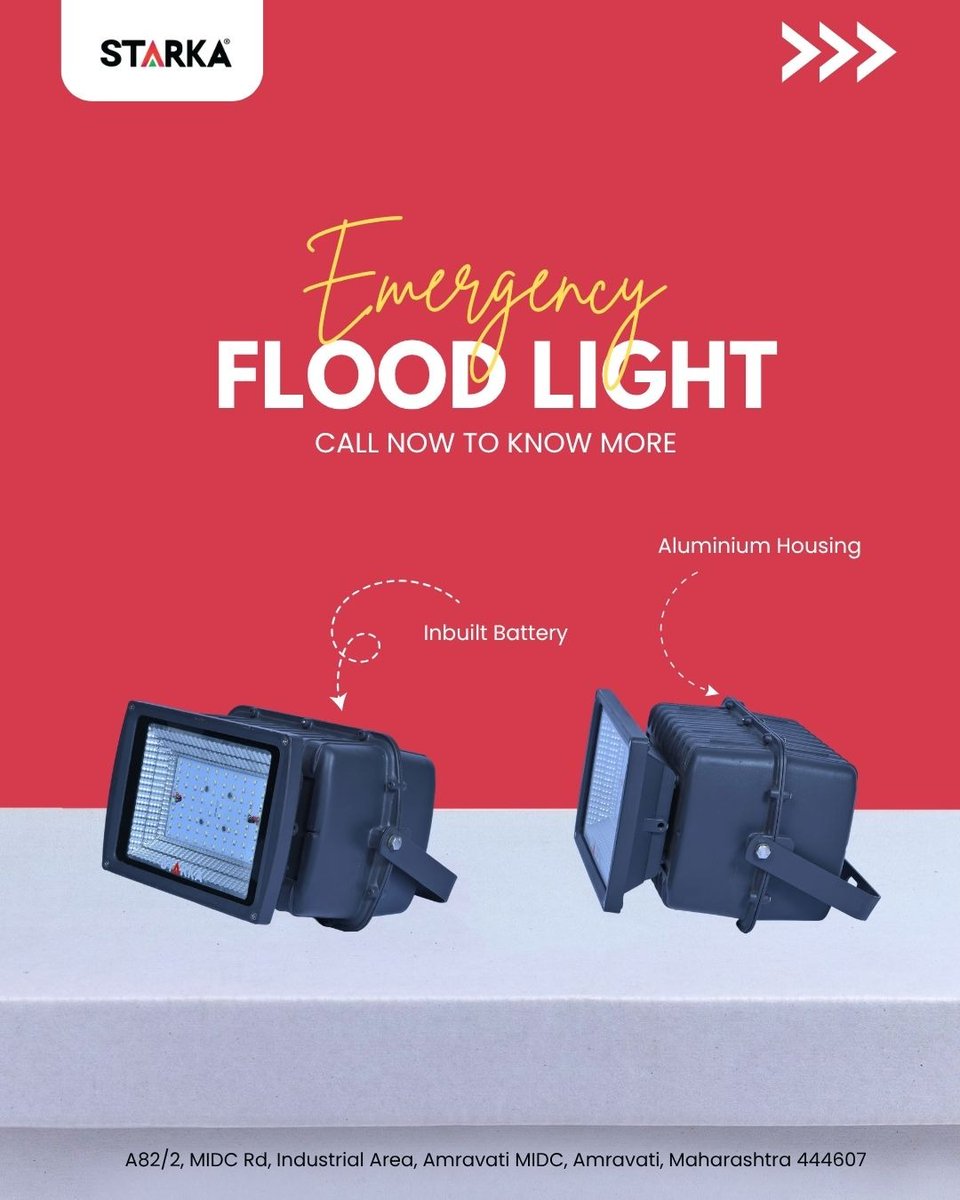 starka2017's tweet image. Be prepared when it matters the most.
Starka Emergency Flood Light ensures powerful illumination with its inbuilt battery and durable aluminium housing. 
#Starka #EmergencyLighting #FloodLight #SolarLighting 
Website: starkasolarlight.com
Contact: 7798880327