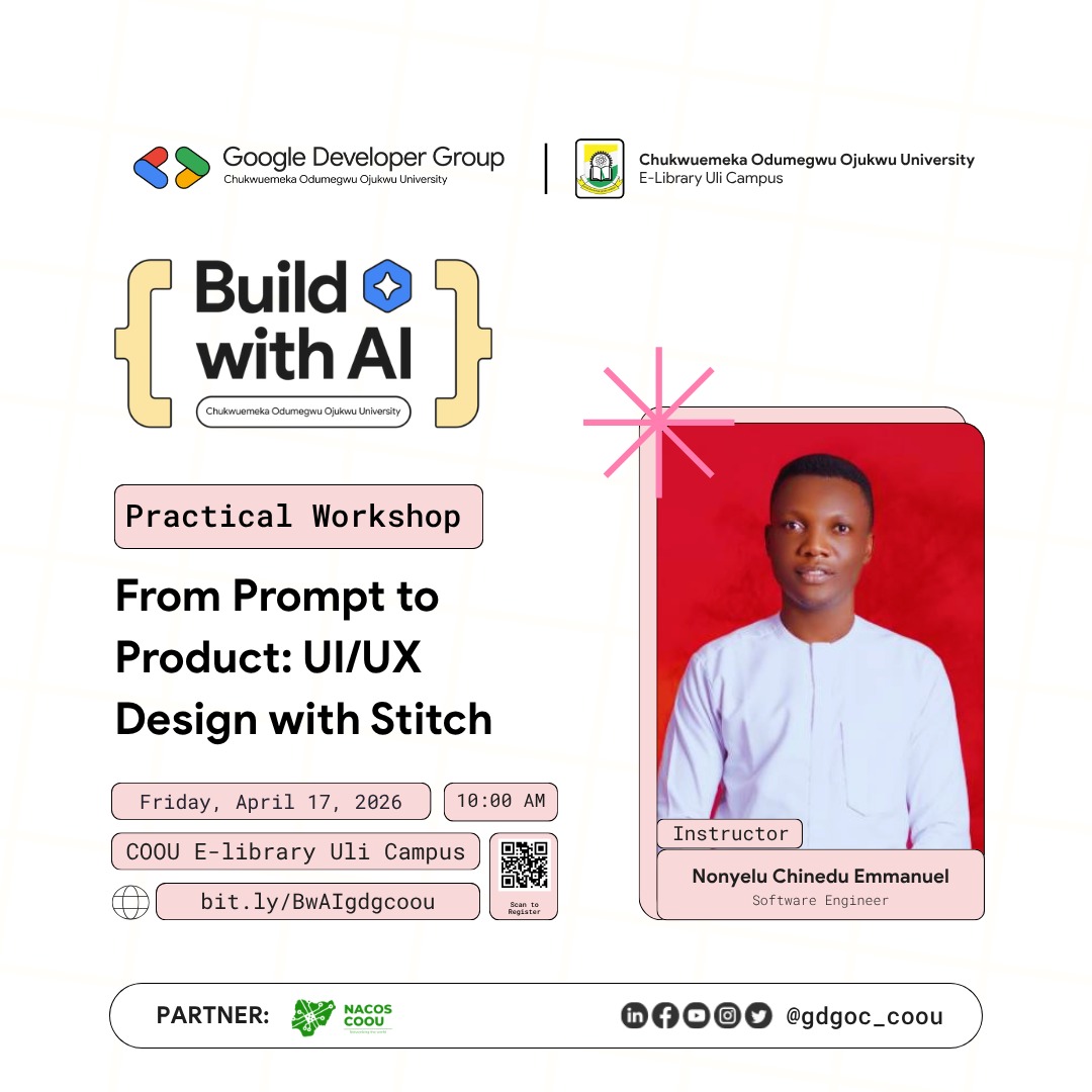 gdgoc_coou's tweet image. We’re building with AI 🔥

From Prompt to Product: UI/UX Design with Stitch
A practical session to help you turn ideas into real designs using AI

Don’t miss this
Register: bit.ly/BwAIgdgcoou

#BuildWithAI #GDG #GDGCOOU