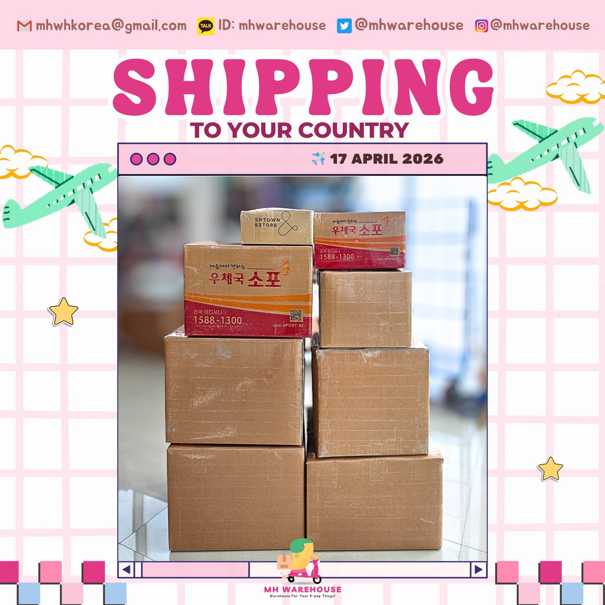 mhwarehouse's tweet image. 17.04.26 - Shipping to:
🇮🇩Indonesia
🇷🇺Russian Federation
🇲🇽Mexico
🇧🇴Bolivia
🇹🇷Turkey
Shop in Korea, Ship Worldwide with MH warehouse services #kaddy #koreanwarehouse

💌Kr Korean warehouse address consol proxy wts pob po weverse hybe comeback straykids blackpink jennie BTS cortis