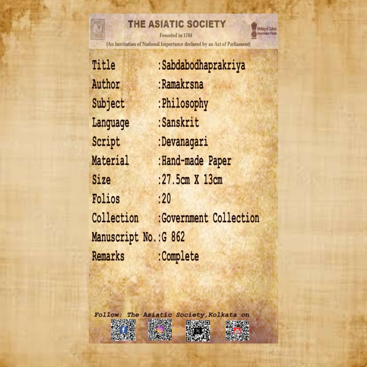 asiatic_society's tweet image. Manuscript of the Day: Sabdabodhaprakriya
#kolkata #manuscript #photooftheday #Sanskrit #philosophy