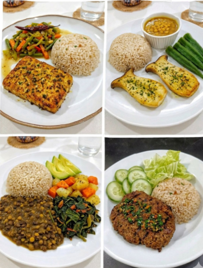 LifeMedPlus_com's tweet image. Classic meals, WFPB makeover 🌱 Brown rice, quinoa, tofu, mushrooms &amp;amp; lentil dahl for more fiber and energy. Which plate wins: 1, 2, 3 or 4? 👇 #LifestyleMedicine #WFPB #PlantBased #WholeFoodPlantBased #HealthyEating #EatToLive #PlantPowered #Nutrition #FoodMakeover #LifeMedPlus