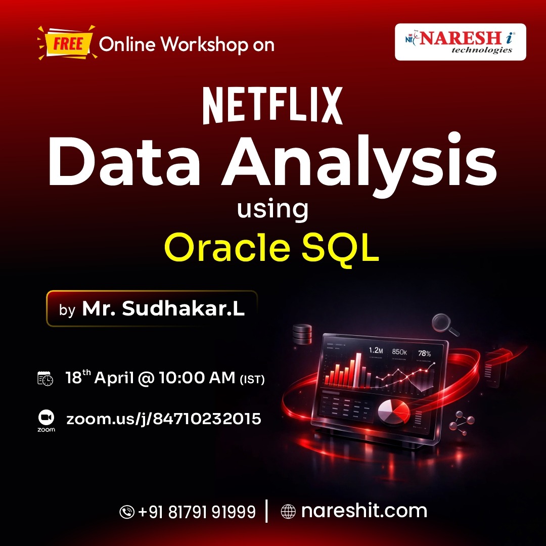 nareshitech's tweet photo. 🚀 Want to Become a Data Analyst? Start Here!

👉 Register Now: https://t.co/fxl38S2NxM

👨‍🏫 Learn from Mr. Sudhakar L
📅 Date: 18th April 2026
⏰ Time: 10:00 AM (IST)

#Freeworkshop #DataAnalytics #SQL #OracleSQL #DataAnalyst #CareerSwitch #UpskillNow https://t.co/xtVzm84FAC