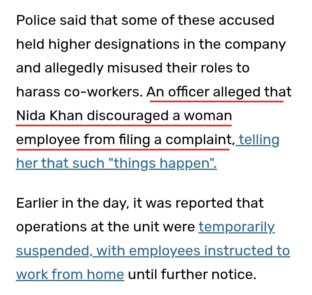 PunsterX's tweet photo. Interesting updates in Nashik TCS case:

All this while, Nida Khan's pic was all over. Media and SM were calling her 'dabang mem'/ the mastermind/kingpin.

She was said to be the the 'HR head' who ignored complaints.

But now, media sources say that she was just another telecaller at the BPO, and had nothing to do with HR.

Secondly, she is not 'absconding', but at home (according to her family).

Thirdly, her name is mentioned in only 1 out of 9 FIRs. And the accusation is that she discouraged the complainant (of that particular FIR) from filing a complaint.