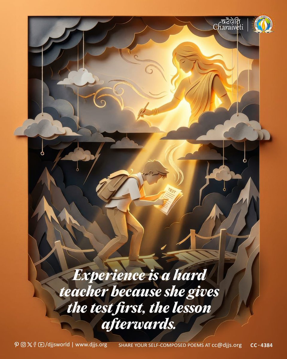 djjsworld's tweet image. Experience is a hard teacher because she gives the test first, the lesson afterwards.

#ThoughtOfTheDay #LifeLessons #Wisdom #CharaivetiSeriesDJJS