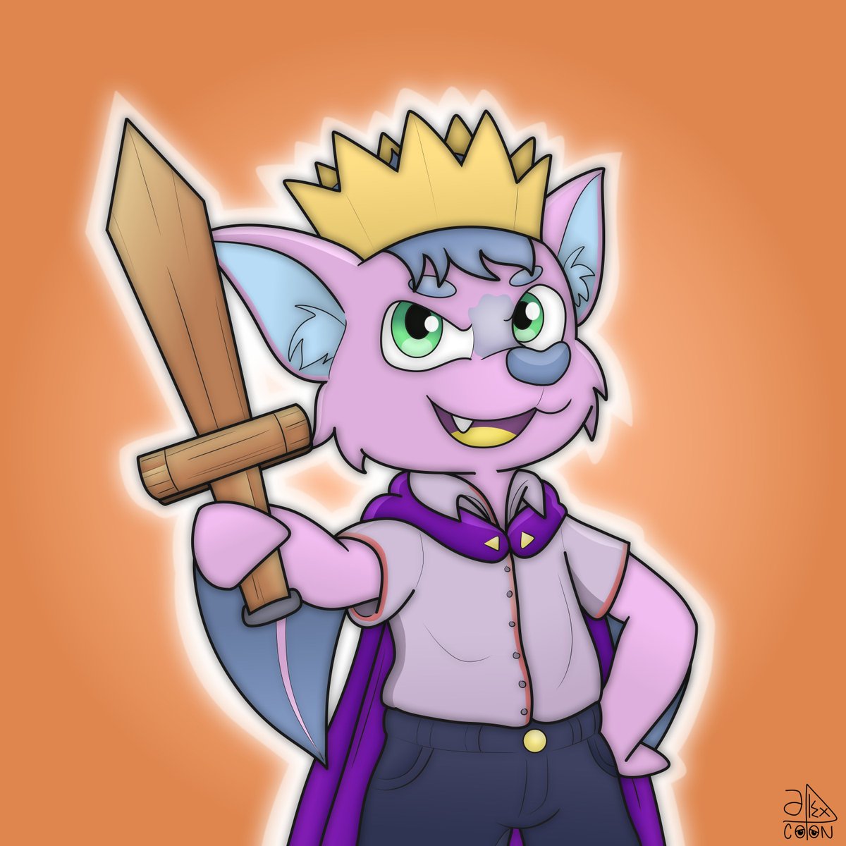 El pequeño príncipe Felix ama jugar al héroe owo. Comisión para un joven murciélago. Gracias por el apoyo 🦇🩷 #furryart #furry