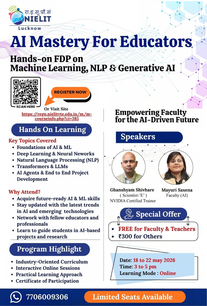 Al Mastery For Educators
Hands-on FDP on Machine Learning, NLP &amp; Generative Al