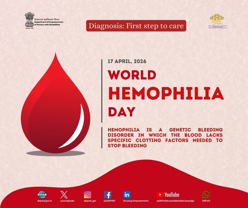 socialpwds's tweet image. On the occasion of World Hemophilia Day, observed every year on 17 April, let us raise awareness about Hemophilia—a genetic bleeding disorder caused by the deficiency of clotting factors (Factor VIII in Hemophilia A or Factor IX in Hemophilia B), leading to prolonged or excessive