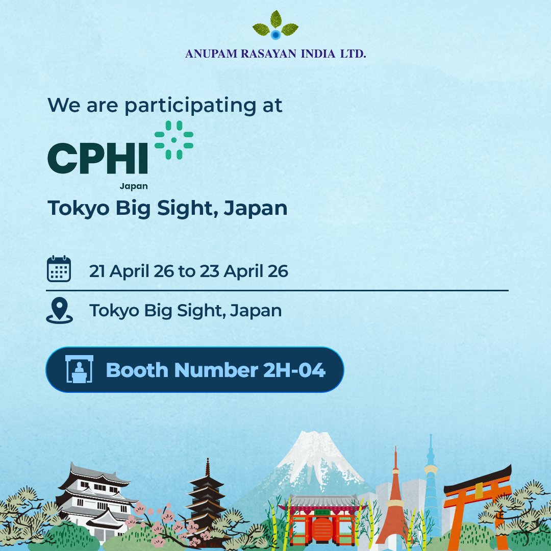 We look forward to engaging with industry leaders, exchanging ideas, and exploring new avenues of collaboration that drive long-term value during CPHI Japan 2026. 

Visit us at Booth No. 2H-04 at Tokyo Big Sight, Japan.

#AnupamRasayan #CPHIJapan #Pharmaceuticals