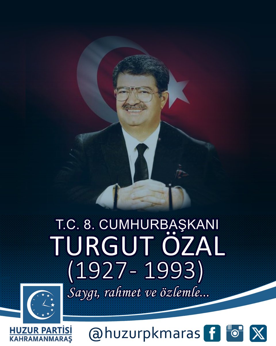 kmhasanceren's tweet photo. T.C. 8. Cumhurbaşkanı merhum Turgut Özal'ı vefâtının 33. sene-i devriyesinde; saygı, rahmet ve özlemle yâd ediyorum. https://t.co/1jzM8BoN9t