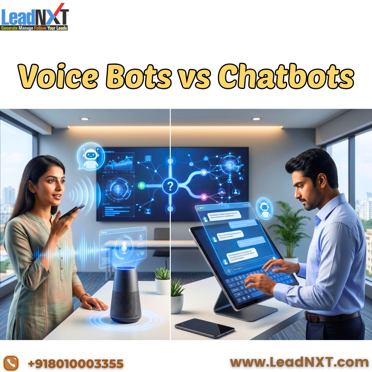LeadNXT1's tweet image. 𝗩𝗼𝗶𝗰𝗲 𝗕𝗼𝘁𝘀 𝘃𝘀 𝗖𝗵𝗮𝘁𝗯𝗼𝘁𝘀: Stop Choosing the Wrong One
Voice = speed, trust, human-like interaction
Chat = scale, cost-efficiency, convenience

Read: blog.leadnxt.com/2026/04/voice-…
#AI #Chatbots #VoiceBots #Automation #CX #BusinessGrowth #DigitalTransformation