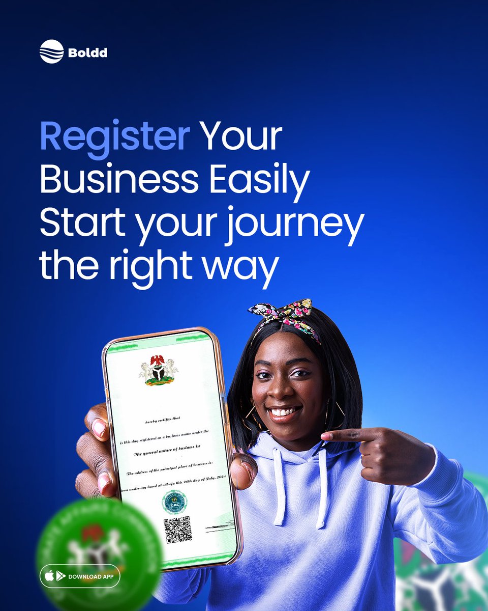 bolddhq's tweet photo. You don’t need stress to start a business.

Register yours with Boldd.
Fast. Affordable. Done.
#StartUpNigeria #Boldd #EntrepreneurMindset https://t.co/sN3jivVvrP
