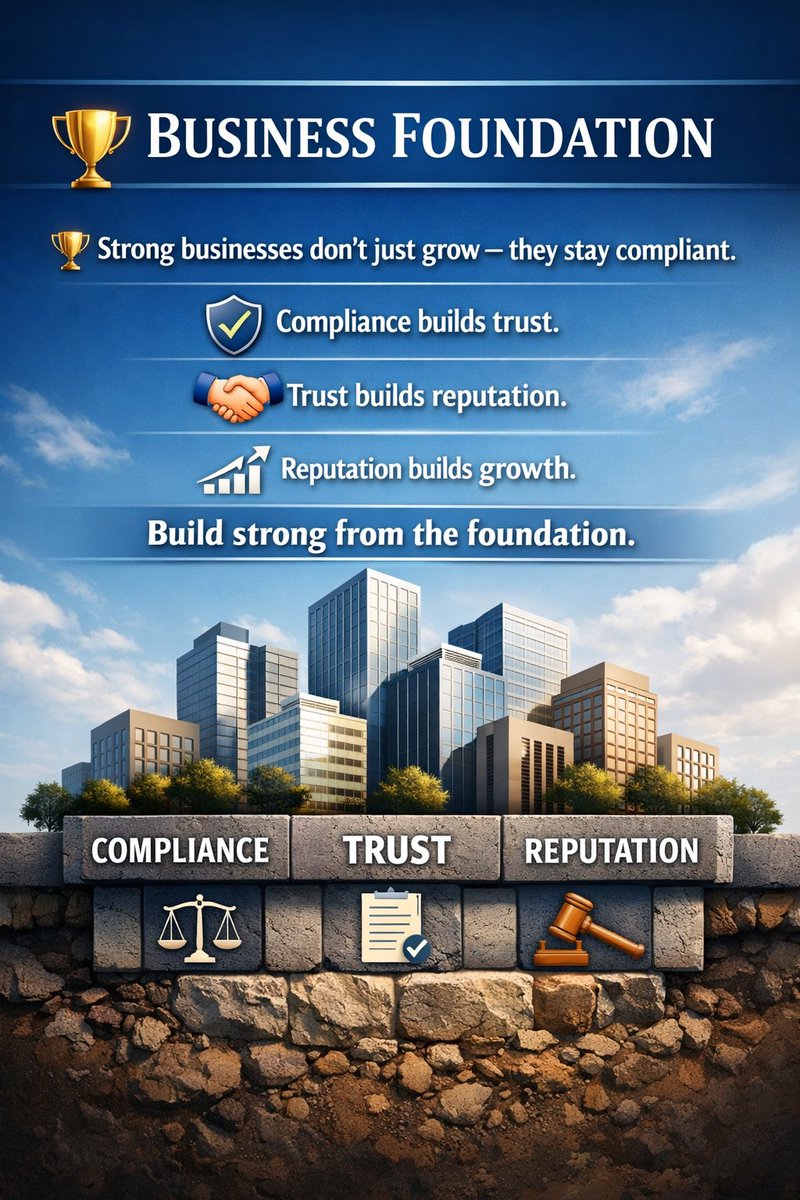 Finlexaio's tweet image. Business Foundation

🏆 Strong businesses don’t just grow — they stay compliant.
Compliance builds trust.
Trust builds reputation.
Reputation builds growth.
Build strong from the foundation.

#BusinessWisdom #CorporateGovernance #Finlexa #GrowthMindset #MSME