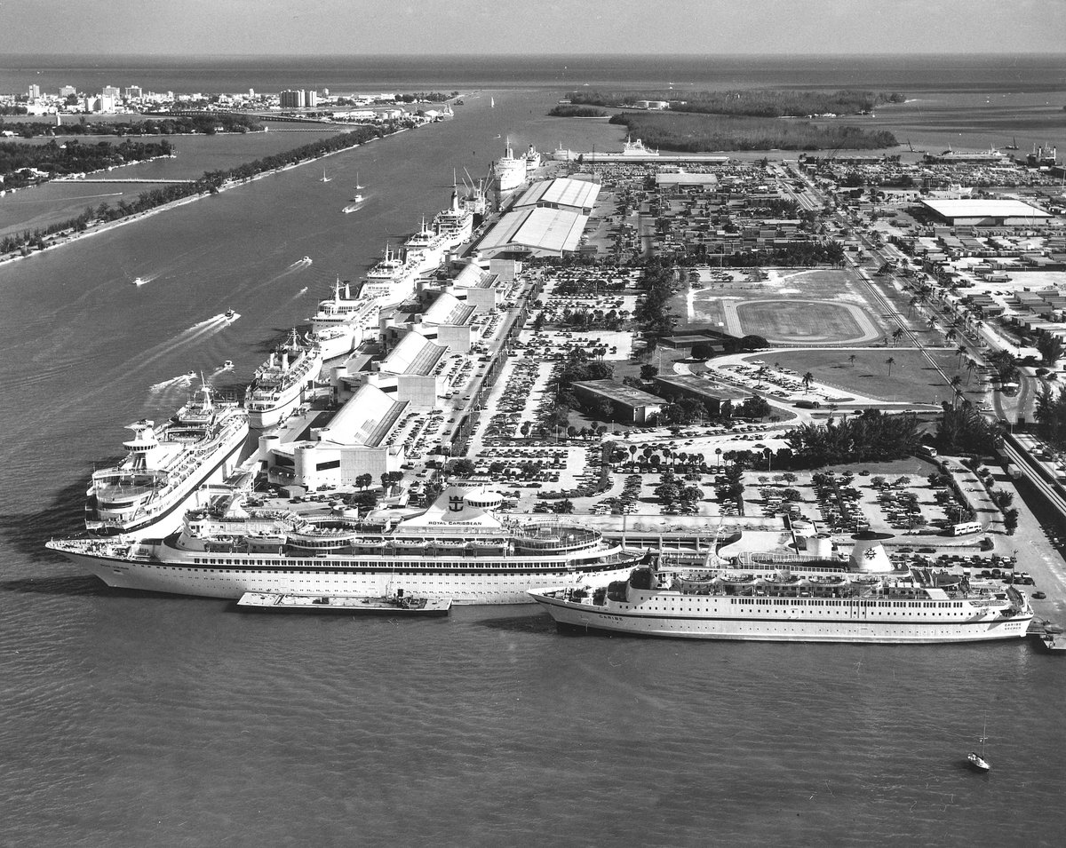 PortMiami's tweet image. What a historical moment for PortMiami! 🚢

Back in 1979, a 10-ship cruise day. Can you name one?

#FlashbackFriday