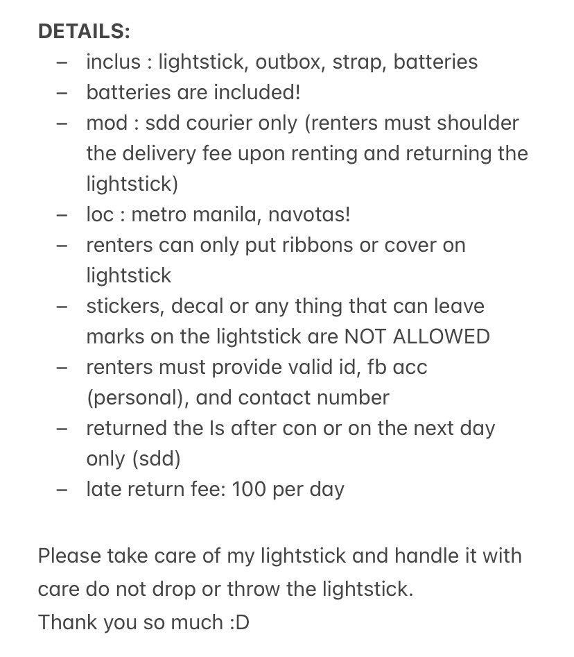 ꒰ WTR LFR PH ꒱ 

.｡*♡ TREASURE TEULIGHT LIGHTSTICK V1

→ see photos for details 
→ reply/dm to claim

🏷 trsr treasure teulight lightstick ls rental rent ph

#TREASUREinManila #PULSE_ON_MANILA 
#TREASURE #TREASURE_PULSE_ON_TOUR