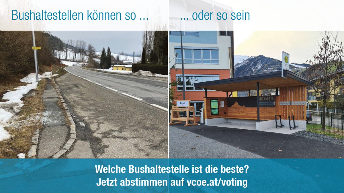 VCOE_AT's tweet image. Links eine Bushaltestelle, wie es sie viel zu oft gibt, mit unzähligen Mängeln. Rechts ist zu sehen, dass es auch anders geht. Qualitätsvolle Bushaltestellen braucht das Land! PS: Welche Bushaltestelle findet ihr am besten? Jetzt  abstimmen auf vcoe.at/online-voting-… #Bus #ÖV