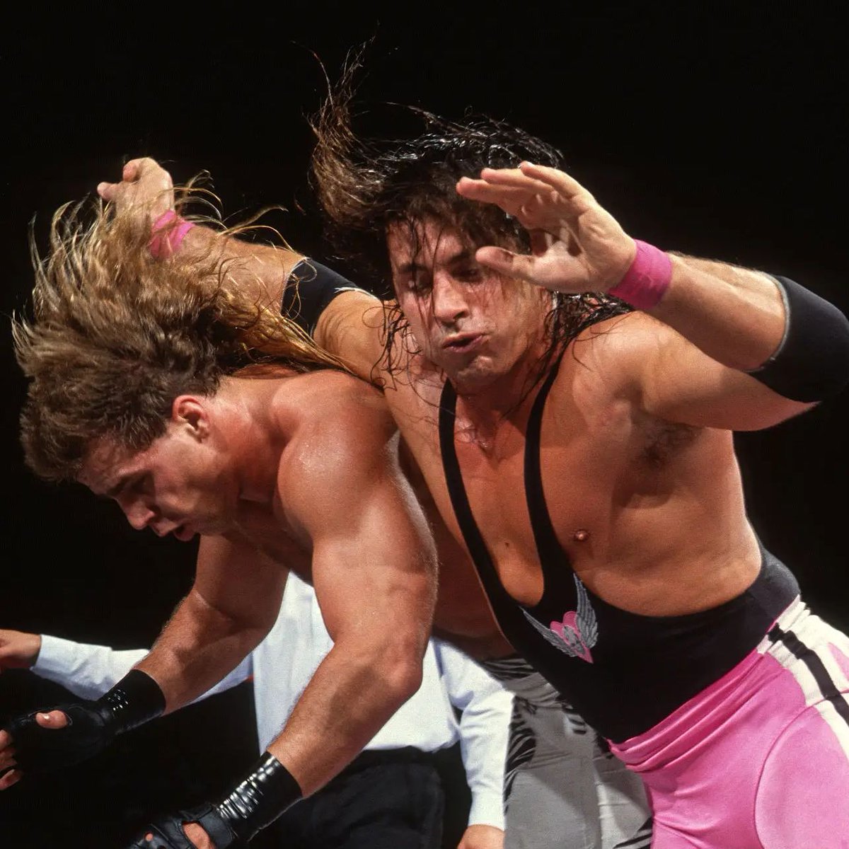 WWFWrestling1's tweet image. 📸 Shot from this day in 1992 as Bret Hart collides with Shawn Michaels at the NEC Arena in Birmingham, England. #WWF #WWE #ShawnMichaels #BretHart