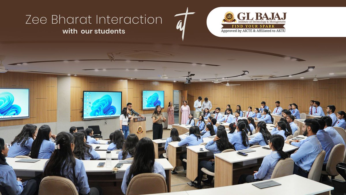 Lights, camera, impactful conversations! 🎥✨

GL Bajaj Institute of Technology &amp; Management was delighted to welcome Zee Bharat, where our students stepped forward to share their thoughts on some of the most relevant topics of today’s world. From the evolving landscape of