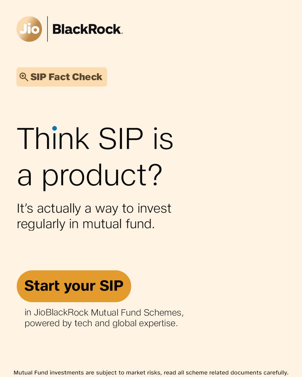 JioBlackRockmf's tweet image. SIP (Systematic Investment Plan) isn’t a product. It’s a way to invest regularly in mutual funds.

Build the habit, stay consistent, and let time do the work.

Start your SIP in JioBlackRock Mutual Fund schemes today.

#JioBlackRockMutualFund #SystematicInvestmentPlan #SIP
