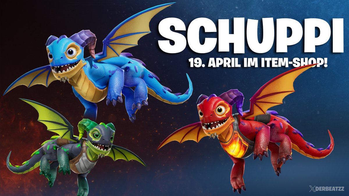 Der Begleiter „Schuppi" kommt am 19. April im Item-Shop.

Spieler aus Saison 6, die das Rücken-Accessoire „Schuppi" besitzen, können erwarten den Begleiter KOSTENLOS von Fortnite zu erhalten. Leider ist nichts bestätigt.

Eventuell erhalten die Spieler es bereits heute,