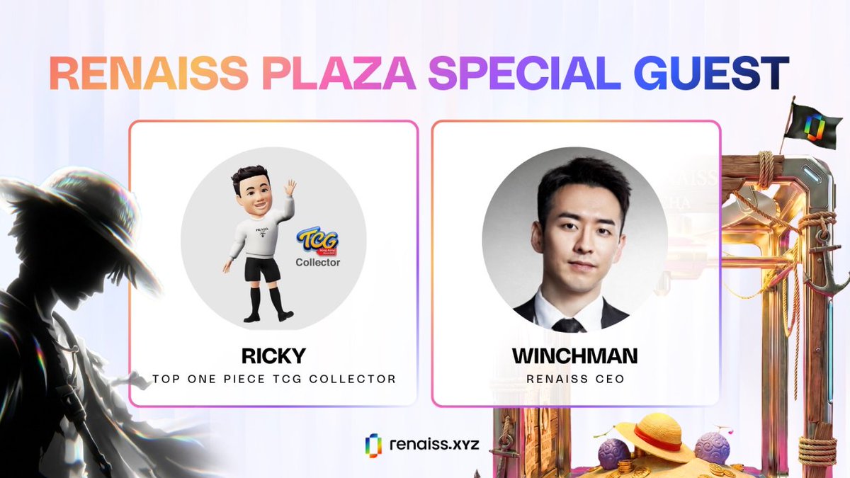 renaissxyz's tweet photo. 🎤 Renaiss Plaza Reminder — Tonight

Join us on Apr 17, 9PM (UTC+8) on Renaiss Discord.

We’ll cover:
• Project data update  
• SBT 2.0, points & merch  
• Community growth incentive campaigns  
• Event Sponsorship Framework  
• One Piece gacha  

This session will also feature a special guest: Ricky — one of the most recognized One Piece TCG collectors.

We’ll ask Ricky about:
• How he discovered One Piece TCG and his journey  
• The future trend of One Piece cards  
• His view on Renaiss 

🎖 All live attendees will receive a limited commemorative One Piece SBT.

If you care about where Renaiss x One Piece TCG is heading, don’t miss this one.