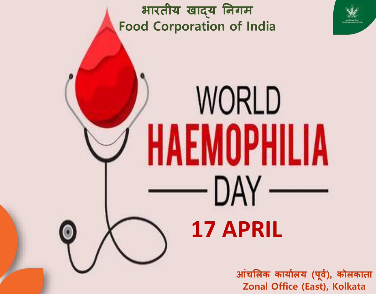 EastFci's tweet image. On World Haemophilia Day, Food Corporation of India, Zonal Office (East) stands in support of those living with haemophilia. Good health begins with proper nutrition. FCI commits to ensure the availability and distribution of quality food grains across the country.
#fci