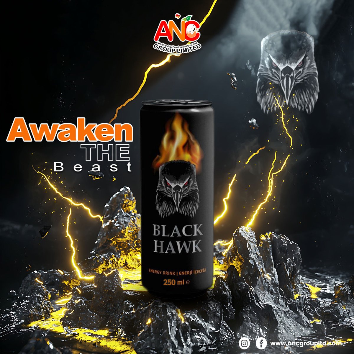 ANCGROUPLIMITED's tweet image. Awaken the beast.
Black Hawk Energy Drink hits with bold attitude and full-power shelf presence.
Built for consumers, retail, and distribution that demand impact.

#BlackHawk #EnergyDrink #PremiumBeverage #RetailReady #WholesaleDrinks #DrinkDistributor #250mlCan #BoldEnergy