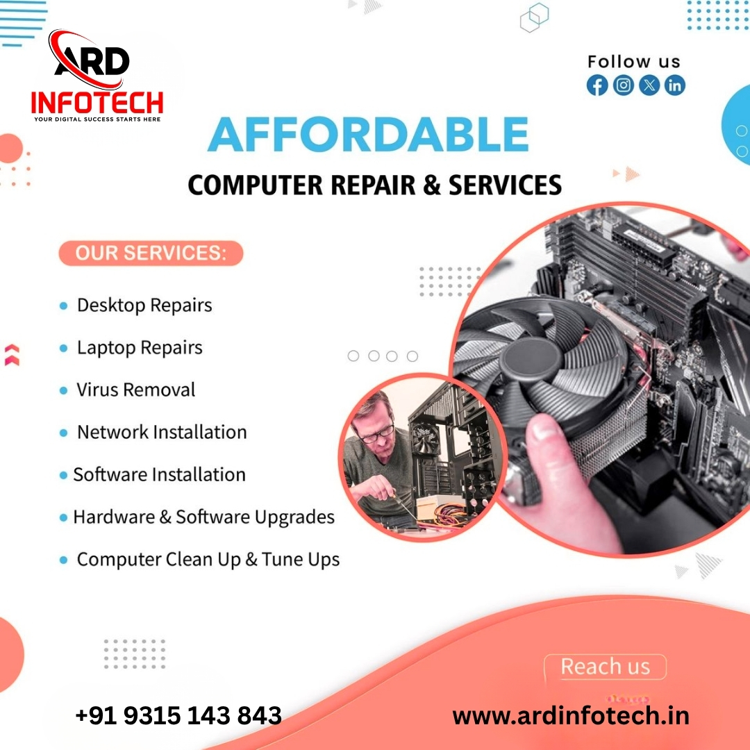 InfotechArd's tweet image. Get reliable computer repair services at affordable prices with   ARD Infotech. From laptop and desktop repairs to virus removal, software   installation, and system upgrades, we ensure smooth performance without   breaking your budget. 💻🔧
 #ComputerRepair #ARDInfotech