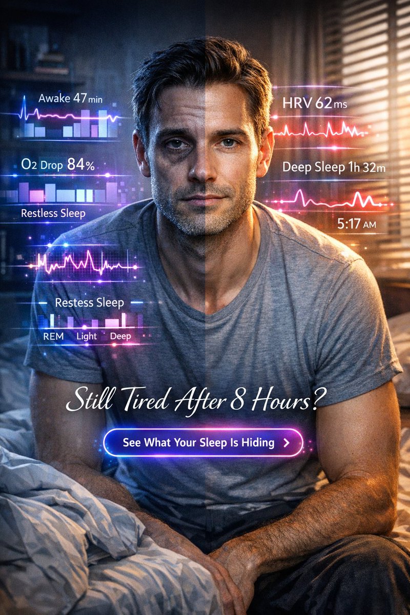 iHealthyWater's tweet image. 8 hours in bed. Still exhausted. 😤

Your sleep isn't broken — it's hiding something.

O₂ drops. Zero deep sleep. 47 min awake without knowing it.

A sleep tracker sees what you can't. 👀

👉 biolinkly.com/sleep-tracking…

#BetterSleep #SleepHacks #Tracking #Wellness