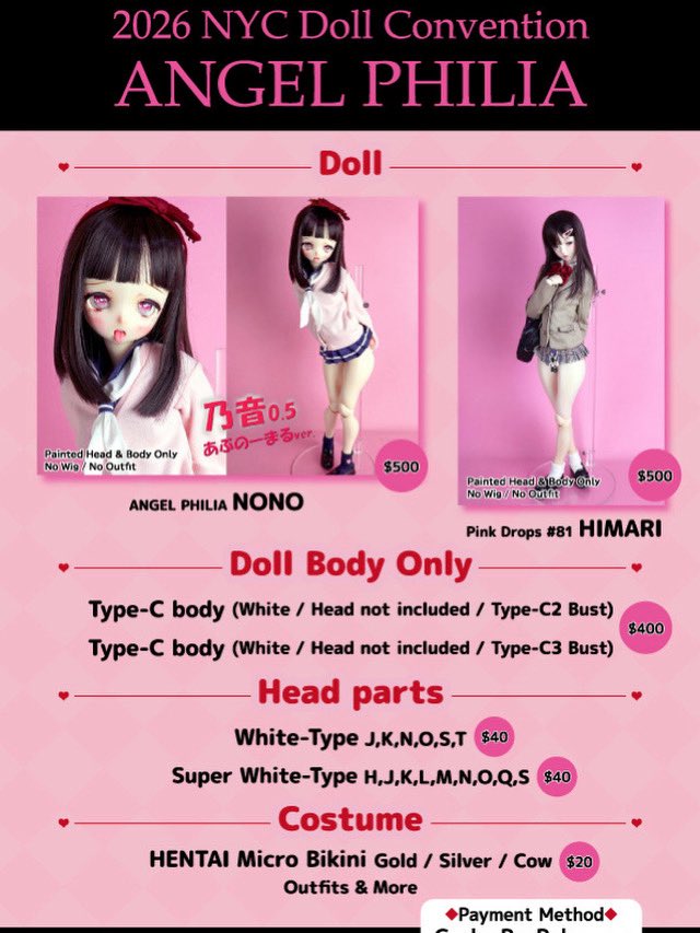 horichinyoiko's tweet photo. We’re excited to announce that Angel Philia will be joining NYC Doll Con 2026!

This will be our first time participating in an event in the United States, and we are both excited and a little nervous 💫

My English is still basic, but I will do my best to communicate with everyone.

Tommy san will not be attending this time🥺, but I will be there representing Angel Philia.

We will be bringing a selection of outfits, doll bodies, and parts from Japan.

We look forward to meeting everyone in New York!

📍 NYC Doll Con 2026
📅 April 18–19