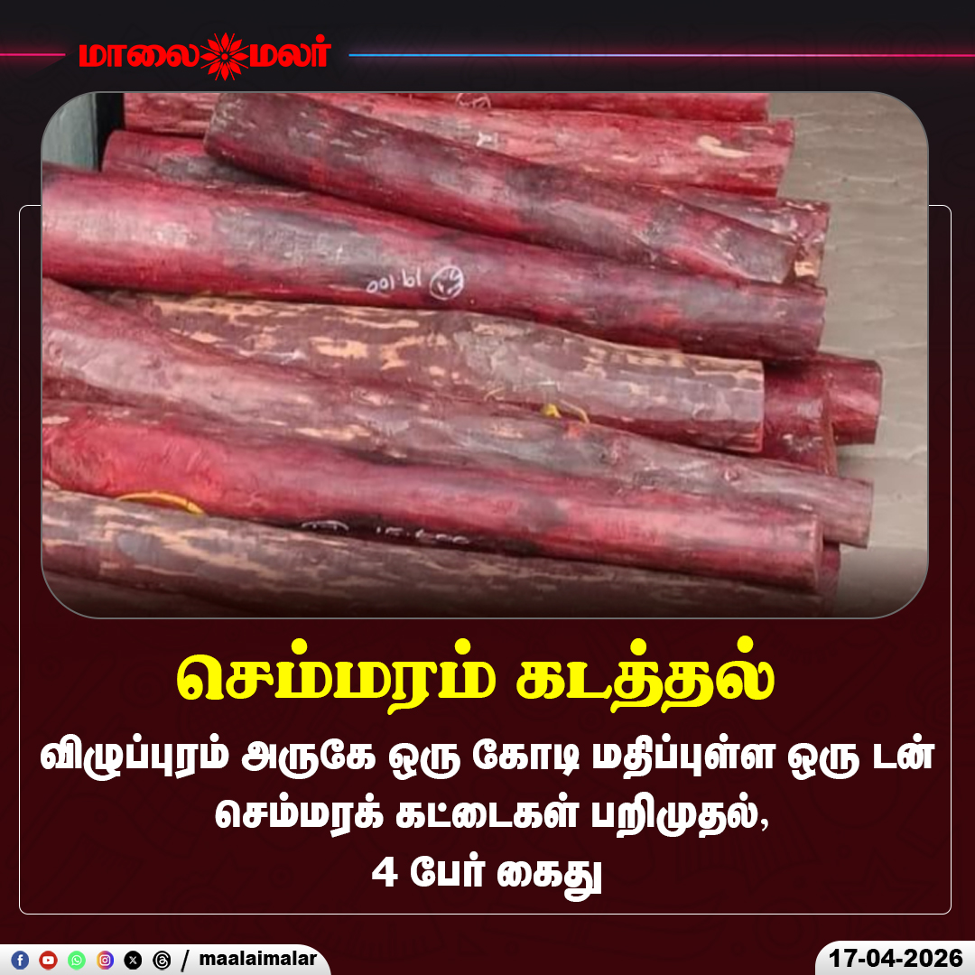 maalaimalar's tweet photo. விழுப்புரம் அருகே ஒரு கோடி மதிப்புள்ள ஒரு டன் செம்மரக் கட்டைகள் பறிமுதல்,4 பேர் கைது

#Villupuram #RedSandalwood #Maalaimalar https://t.co/Y3PIh3h10v