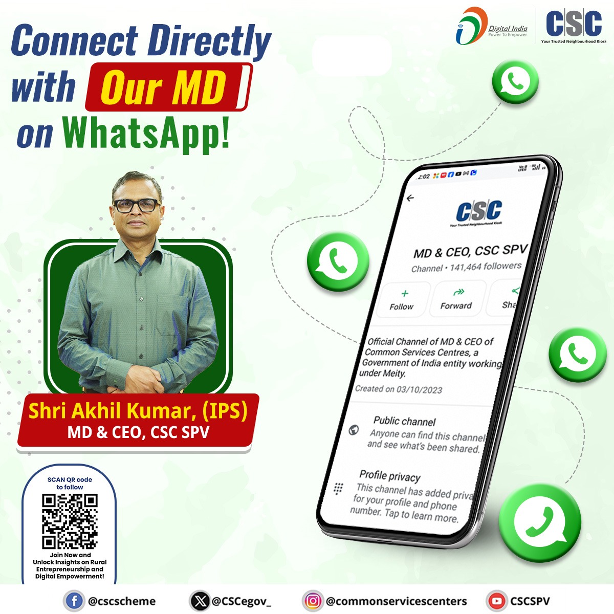 CSCegov_'s tweet image. Attention All!!

Connect Directly with Our MD &amp;amp; CEO on WhatsApp!

Join Now and Unlock Insights on Rural Entrepreneurship and Digital Empowerment": bit.ly/CSCMDChannel

#CSC #DigitalIndia #IPSAkhilKumar #WhatsAppChannel #CSCOnWhatsApp #DigitalInclusion #DigitalTransformation