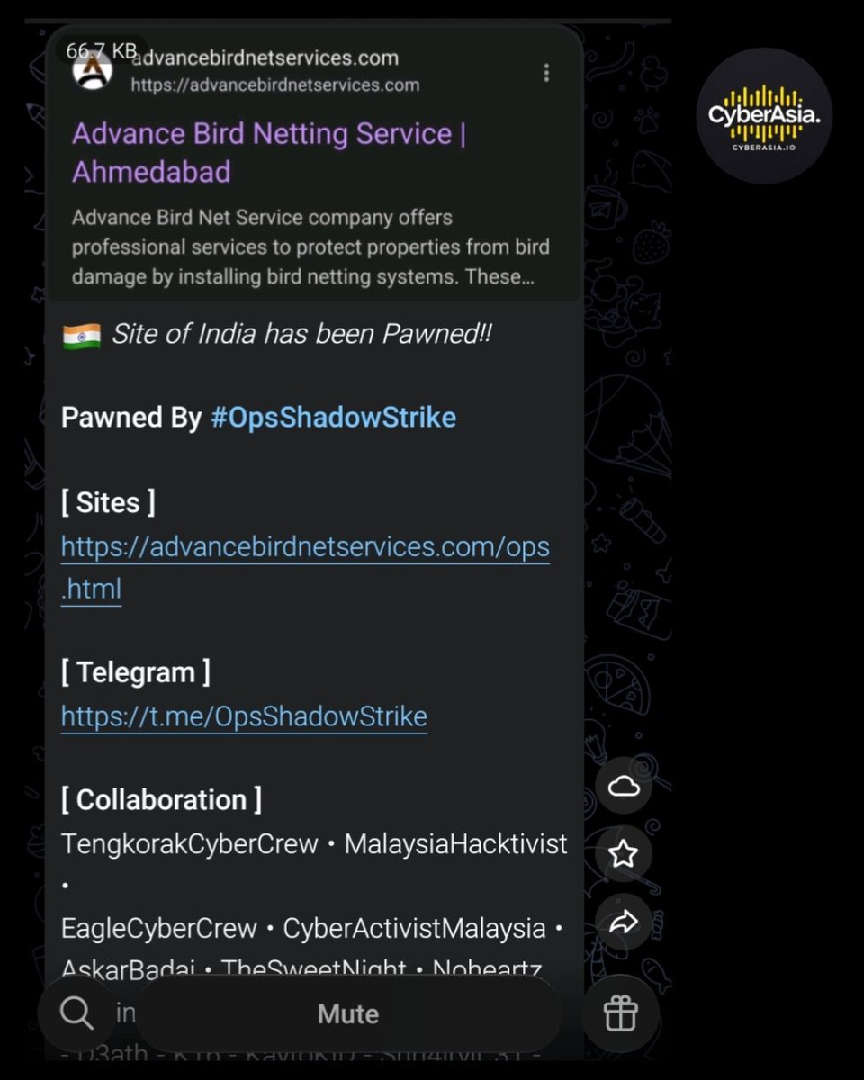 cyberasia_io's tweet image. 🚨 India Alert 🇮🇳

The hacktivist group #OpsShadowStrike, in collaboration with various Malaysian cyber crews, has successfully executed a Defacement attack on the Indian website advancebirdnetservices.com

#CyberAttack #Defacement #OpsShadowStrike #CyberSecurity #India