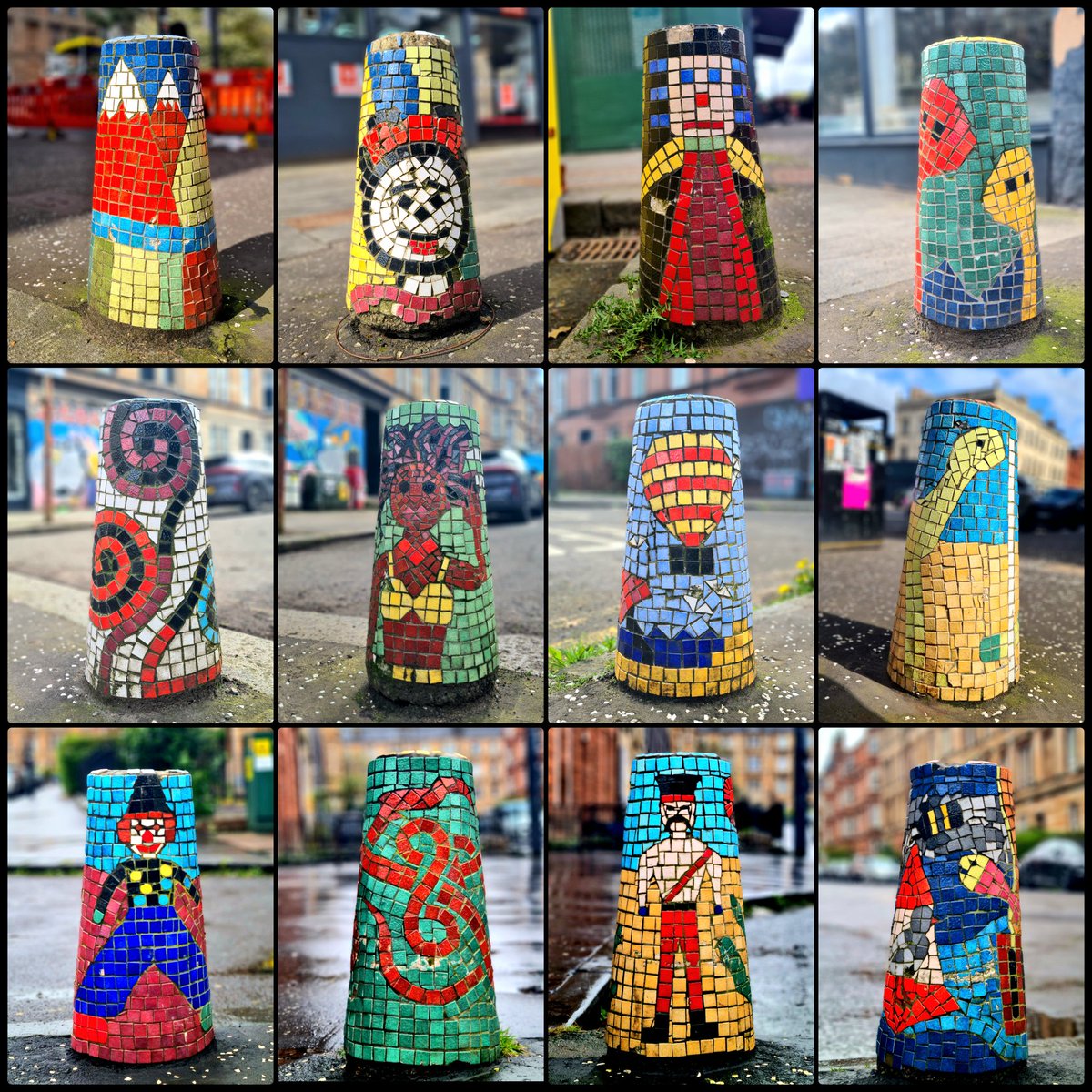 is_glasgow's tweet image. More of the mosaic decorated bollards in the Woodlands area of Glasgow. I love the colour they bring to the streets.

#glasgow #streetart #mosaics #woodlands #bollards